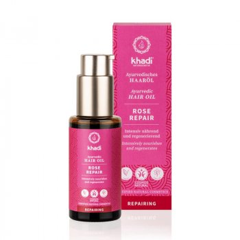 Khadi Haaröl Rose Repair bei trockenem, strukturgeschädigtem Haar.